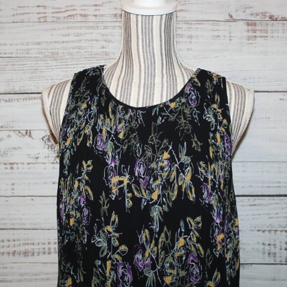 Halogen Black Floral Pleated Sleeveless Shell Office Casual Blouse Size … - Picture 2 of 6